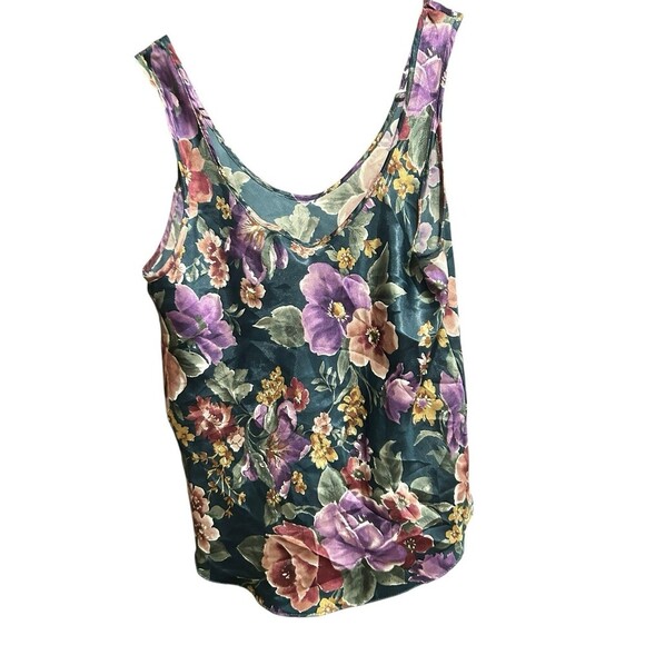 Vintage Signature Expressions Tank Top Sleeveles FLoral Green Size Small 90s Y2K - Picture 3 of 7